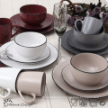 16PCS ROUND MATTE WITH BLACK RIM CERAMIC DINNER SET